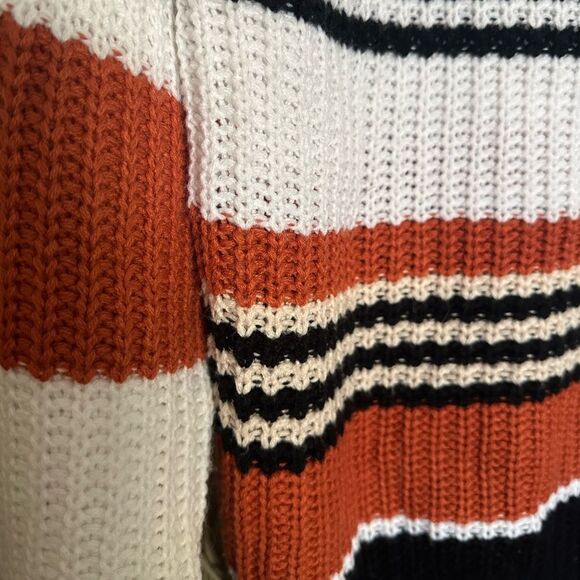 Color-Block Striped Knit Sweater - Black, White, Orange - Picture 3 of 9